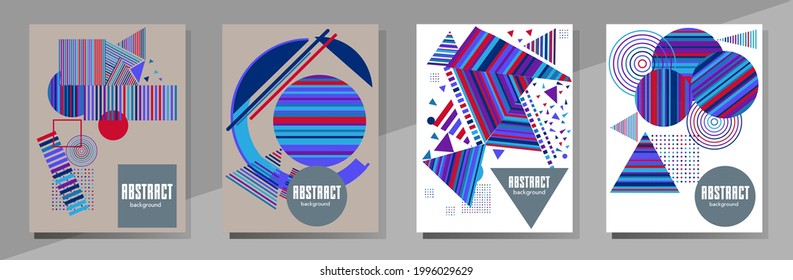 Abstract Bauhaus geometric pattern background, vector circle, triangle and square lines art design. Universal abstract layouts. Applicable for notebooks, planners, brochures, books, catalogs etc.