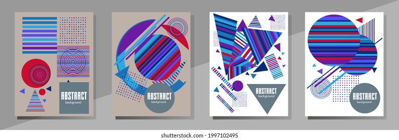 Abstract Bauhaus geometric pattern background, vector circle, triangle and square lines art design. Universal abstract layouts. Applicable for notebooks, planners, brochures, books, catalogs etc.