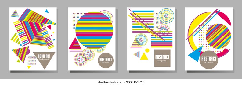 Abstract Bauhaus geometric pattern background, vector circle, triangle and square lines art design. Universal abstract layouts. Applicable for notebooks, planners, brochures, books, catalogs etc.