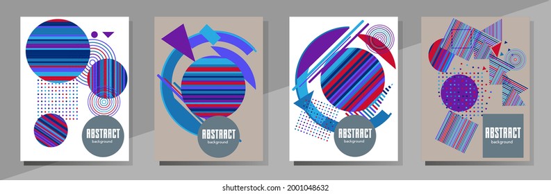 Abstract Bauhaus geometric pattern background, vector circle, triangle and square lines art design. Universal abstract layouts. Applicable for notebooks, planners, brochures, books, catalogs etc.