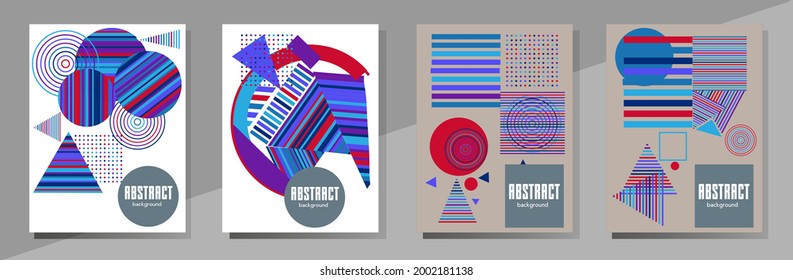 Abstract Bauhaus geometric pattern background, vector circle, triangle and square lines art design. Universal abstract layouts. Applicable for notebooks, planners, brochures, books, catalogs etc.