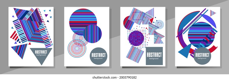 Resumen del fondo de patrón geométrico Bauhaus, círculo vectorial, diseño artístico de triángulo y líneas cuadradas. Diseños abstractos universales. Aplicable a cuadernos, planificadores, folletos, libros, catálogos, etc.