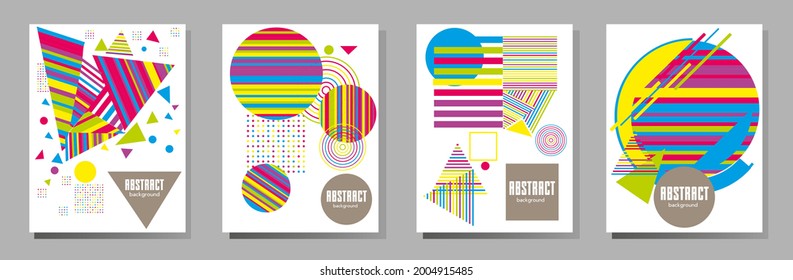 Resumen del fondo de patrón geométrico Bauhaus, círculo vectorial, diseño artístico de triángulo y líneas cuadradas. Diseños abstractos universales. Aplicable a cuadernos, planificadores, folletos, libros, catálogos, etc.