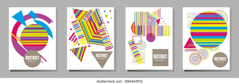 Resumen del fondo de patrón geométrico Bauhaus, círculo vectorial, diseño artístico de triángulo y líneas cuadradas. Diseños abstractos universales. Aplicable a cuadernos, planificadores, folletos, libros, catálogos, etc.
