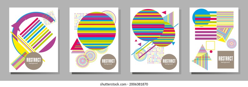 Abstract Bauhaus geometric pattern background, vector circle, triangle and square lines art design. Universal abstract layouts. Applicable for notebooks, planners, brochures, books, catalogs etc.
