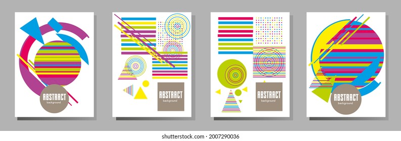 Abstract Bauhaus geometric pattern background, vector circle, triangle and square lines art design. Universal abstract layouts. Applicable for notebooks, planners, brochures, books, catalogs etc.