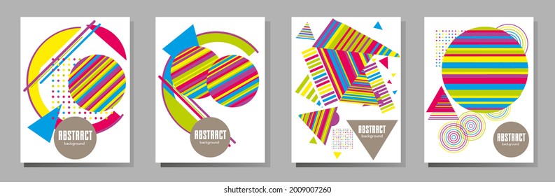 Abstract Bauhaus geometric pattern background, vector circle, triangle and square lines art design. Universal abstract layouts. Applicable for notebooks, planners, brochures, books, catalogs etc.
