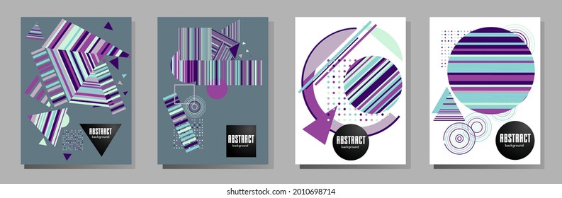 Abstract Bauhaus geometric pattern background, vector circle, triangle and square lines art design. Universal abstract layouts. Applicable for notebooks, planners, brochures, books, catalogs etc.