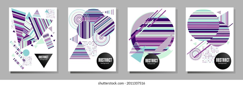 Abstract Bauhaus geometric pattern background, vector circle, triangle and square lines art design. Universal abstract layouts. Applicable for notebooks, planners, brochures, books, catalogs etc.