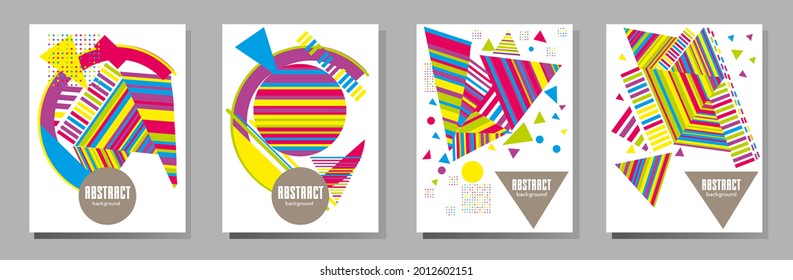 Resumen del fondo de patrón geométrico Bauhaus, círculo vectorial, diseño artístico de triángulo y líneas cuadradas. Diseños abstractos universales. Aplicable a cuadernos, planificadores, folletos, libros, catálogos, etc.