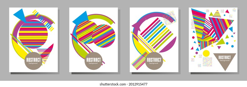 Abstract Bauhaus geometric pattern background, vector circle, triangle and square lines art design. Universal abstract layouts. Applicable for notebooks, planners, brochures, books, catalogs etc.