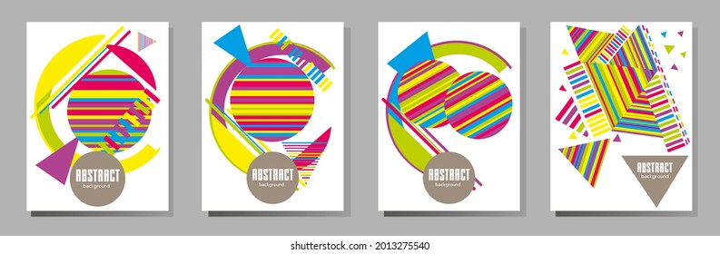 Abstract Bauhaus geometric pattern background, vector circle, triangle and square lines art design. Universal abstract layouts. Applicable for notebooks, planners, brochures, books, catalogs etc.