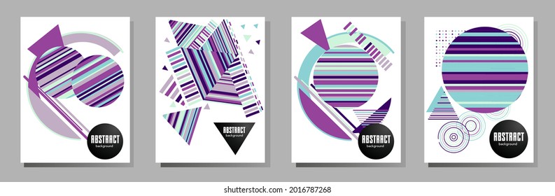 Abstract Bauhaus geometric pattern background, vector circle, triangle and square lines art design. Universal abstract layouts. Applicable for notebooks, planners, brochures, books, catalogs etc.