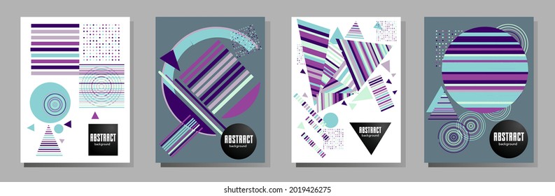Abstract Bauhaus geometric pattern background, vector circle, triangle and square lines art design. Universal abstract layouts. Applicable for notebooks, planners, brochures, books, catalogs etc.