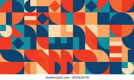 Abstract Bauhaus geometric pattern background vector, circle, rectangle shapes, line background.