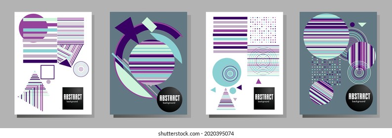 Abstract Bauhaus geometric pattern background, vector circle, triangle and square lines art design. Universal abstract layouts. Applicable for notebooks, planners, brochures, books, catalogs etc.