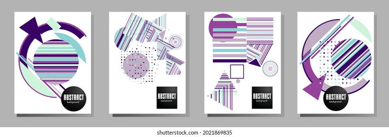 Abstract Bauhaus geometric pattern background, vector circle, triangle and square lines art design. Universal abstract layouts. Applicable for notebooks, planners, brochures, books, catalogs etc.