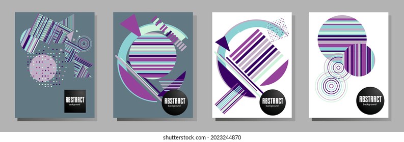 Abstract Bauhaus geometric pattern background, vector circle, triangle and square lines art design. Universal abstract layouts. Applicable for notebooks, planners, brochures, books, catalogs etc.