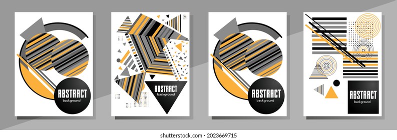Abstract Bauhaus geometric pattern background, vector circle, triangle and square lines art design. Universal abstract layouts. Applicable for notebooks, planners, brochures, books, catalogs etc.