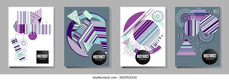 Abstract Bauhaus geometric pattern background, vector circle, triangle and square lines art design. Universal abstract layouts. Applicable for notebooks, planners, brochures, books, catalogs etc.