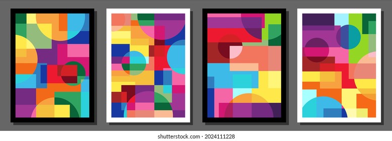 Abstrakter Bauhaus geometrischer Muster Hintergrund, Vektorkreis, Dreieck und quadratische Linien Farbkunst Design. Farbiger Bauhaus-Muster-Hintergrund