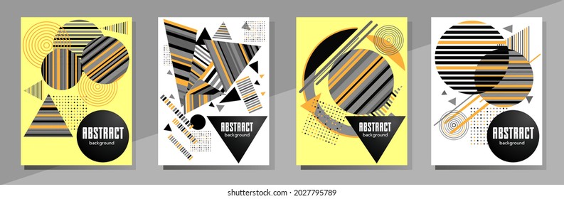 Resumen del fondo de patrón geométrico Bauhaus, círculo vectorial, diseño artístico de triángulo y líneas cuadradas. Diseños abstractos universales. Aplicable a cuadernos, planificadores, folletos, libros, catálogos, etc.