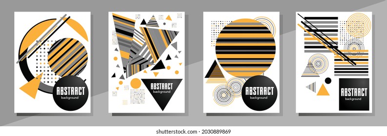 Abstract Bauhaus geometric pattern background, vector circle, triangle and square lines art design. Universal abstract layouts. Applicable for notebooks, planners, brochures, books, catalogs etc.