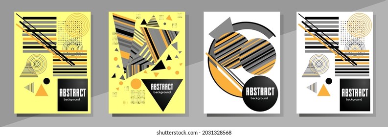 Abstract Bauhaus geometric pattern background, vector circle, triangle and square lines art design. Universal abstract layouts. Applicable for notebooks, planners, brochures, books, catalogs etc.
