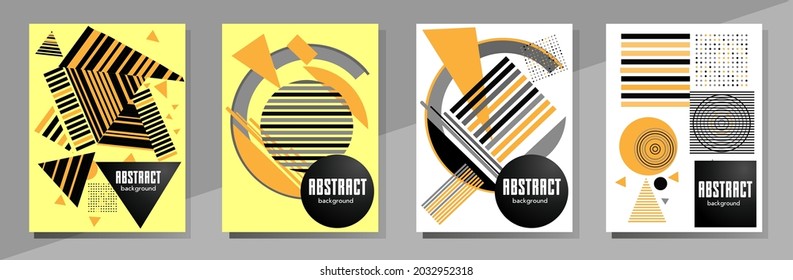 Abstract Bauhaus geometric pattern background, vector circle, triangle and square lines art design. Universal abstract layouts. Applicable for notebooks, planners, brochures, books, catalogs etc.