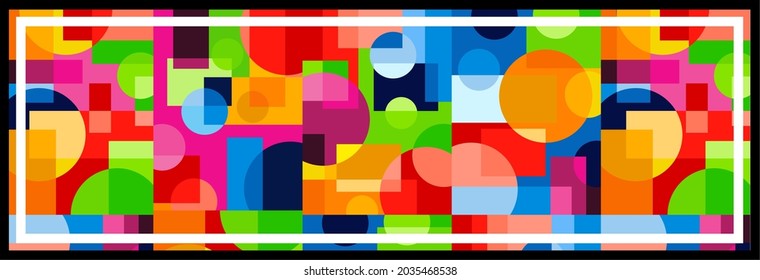 Abstrakter Bauhaus geometrischer Muster Hintergrund, Vektorkreis, Dreieck und quadratische Linien Farbkunst Design. Farbiger Bauhaus-Muster-Hintergrund