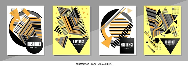 Resumen del fondo de patrón geométrico Bauhaus, círculo vectorial, diseño artístico de triángulo y líneas cuadradas. Diseños abstractos universales. Aplicable a cuadernos, planificadores, folletos, libros, catálogos, etc.