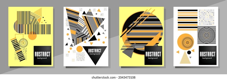 Abstract Bauhaus geometric pattern background, vector circle, triangle and square lines art design. Universal abstract layouts. Applicable for notebooks, planners, brochures, books, catalogs etc.