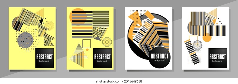 Resumen del fondo de patrón geométrico Bauhaus, círculo vectorial, diseño artístico de triángulo y líneas cuadradas. Diseños abstractos universales. Aplicable a cuadernos, planificadores, folletos, libros, catálogos, etc.