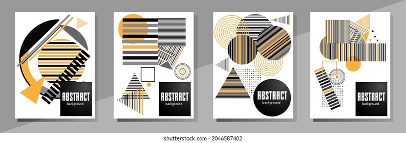 Abstract Bauhaus geometric pattern background, vector circle, triangle and square lines art design. Universal abstract layouts. Applicable for notebooks, planners, brochures, books, catalogs etc.