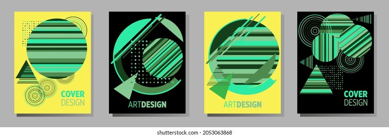 Abstract Bauhaus geometric pattern background, vector circle, triangle and square lines art design. Universal abstract layouts. Applicable for notebooks, planners, brochures, books, catalogs etc.