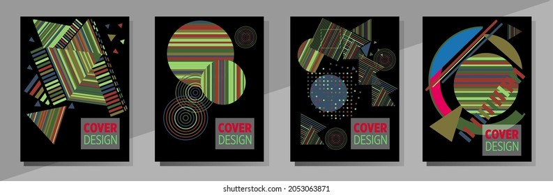 Resumen del fondo de patrón geométrico Bauhaus, círculo vectorial, diseño artístico de triángulo y líneas cuadradas. Diseños abstractos universales. Aplicable a cuadernos, planificadores, folletos, libros, catálogos, etc.
