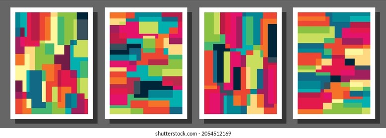Abstract Bauhaus geometric pattern background, vector circle, triangle and square lines color art design. Colorful Bauhaus pattern background