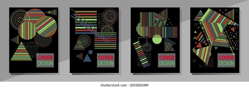 Resumen del fondo de patrón geométrico Bauhaus, círculo vectorial, diseño artístico de triángulo y líneas cuadradas. Diseños abstractos universales. Aplicable a cuadernos, planificadores, folletos, libros, catálogos, etc.