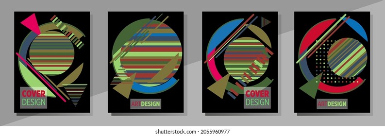 Resumen del fondo de patrón geométrico Bauhaus, círculo vectorial, diseño artístico de triángulo y líneas cuadradas. Diseños abstractos universales. Aplicable a cuadernos, planificadores, folletos, libros, catálogos, etc.
