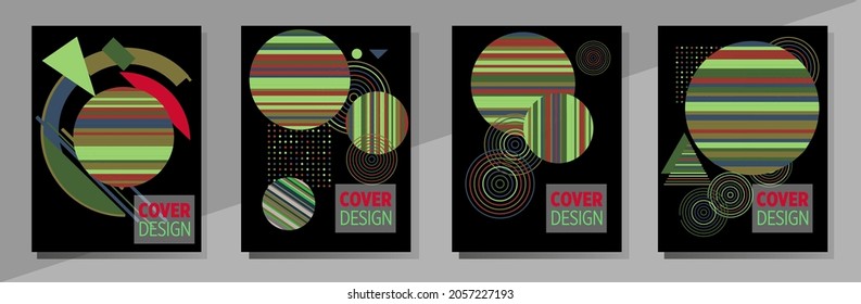 Abstract Bauhaus geometric pattern background, vector circle, triangle and square lines art design. Universal abstract layouts. Applicable for notebooks, planners, brochures, books, catalogs etc.