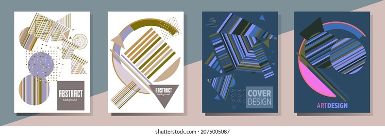 Abstract Bauhaus geometric pattern background, vector circle, triangle and square lines art design. Universal abstract layouts. Applicable for notebooks, planners, brochures, books, catalogs etc.