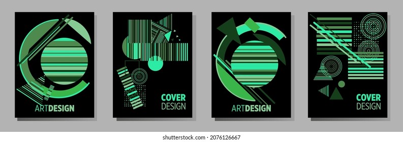 Abstract Bauhaus geometric pattern background, vector circle, triangle and square lines art design. Universal abstract layouts. Applicable for notebooks, planners, brochures, books, catalogs etc.
