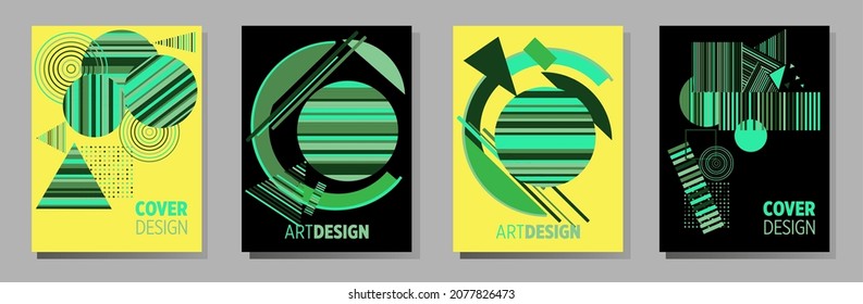 Abstract Bauhaus geometric pattern background, vector circle, triangle and square lines art design. Universal abstract layouts. Applicable for notebooks, planners, brochures, books, catalogs etc.