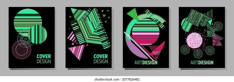 Abstract Bauhaus geometric pattern background, vector circle, triangle and square lines art design. Universal abstract layouts. Applicable for notebooks, planners, brochures, books, catalogs etc.