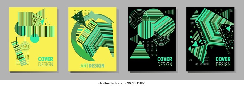 Abstract Bauhaus geometric pattern background, vector circle, triangle and square lines art design. Universal abstract layouts. Applicable for notebooks, planners, brochures, books, catalogs etc.