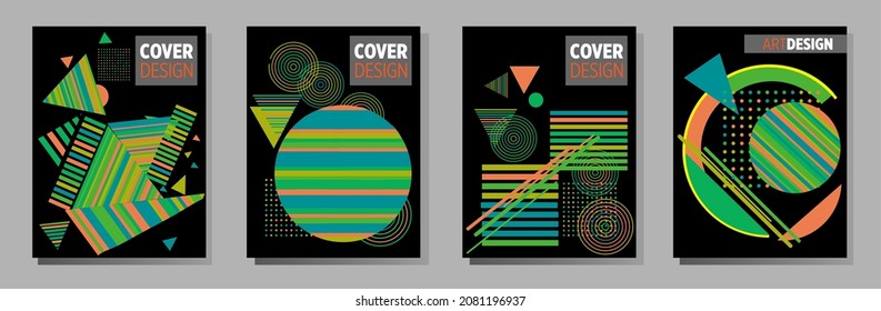 Abstract Bauhaus geometric pattern background, vector circle, triangle and square lines art design. Universal abstract layouts. Applicable for notebooks, planners, brochures, books, catalogs etc.
