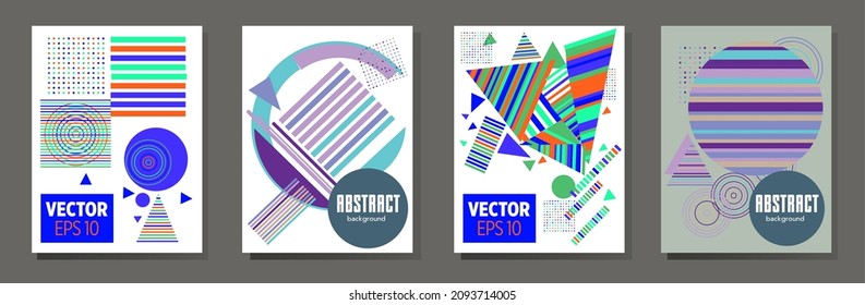 Abstract Bauhaus geometric pattern background, vector circle, triangle and square lines art design. Universal abstract layouts. Applicable for notebooks, planners, brochures, books, catalogs etc.