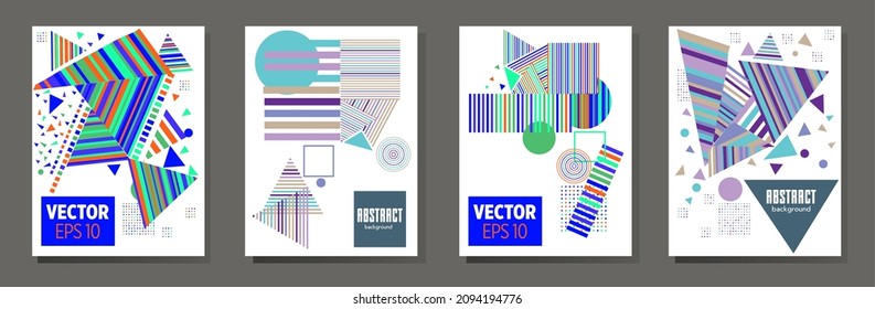 Abstract Bauhaus geometric pattern background, vector circle, triangle and square lines art design. Universal abstract layouts. Applicable for notebooks, planners, brochures, books, catalogs etc.