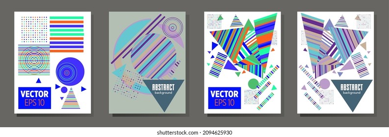 Abstract Bauhaus geometric pattern background, vector circle, triangle and square lines art design. Universal abstract layouts. Applicable for notebooks, planners, brochures, books, catalogs etc.