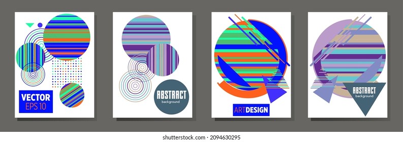 Abstract Bauhaus geometric pattern background, vector circle, triangle and square lines art design. Universal abstract layouts. Applicable for notebooks, planners, brochures, books, catalogs etc.